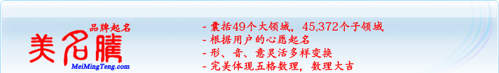 49個(gè)大領(lǐng)域，45,372個(gè)子領(lǐng)域；根據(jù)用戶的心愿起名；形，音，意靈活變換；完美體現(xiàn)五格數(shù)理